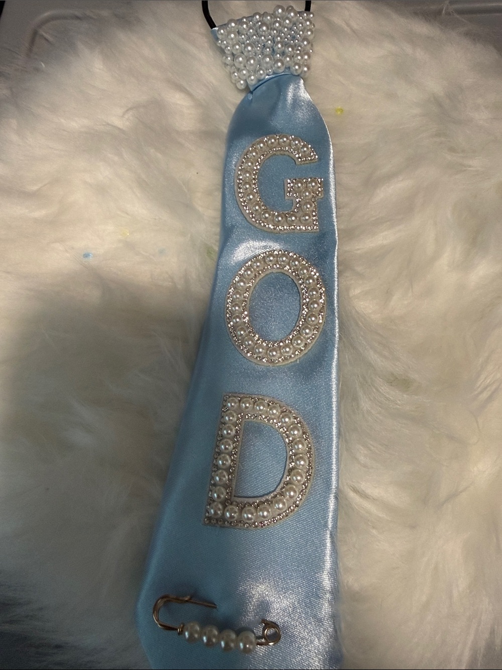 Blue Satin G.O.D. Pearl Lettering Sash